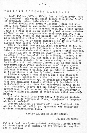 Pozdrav doktoru Kalinovi - strana 2 (asopis Mosty 1989/1)