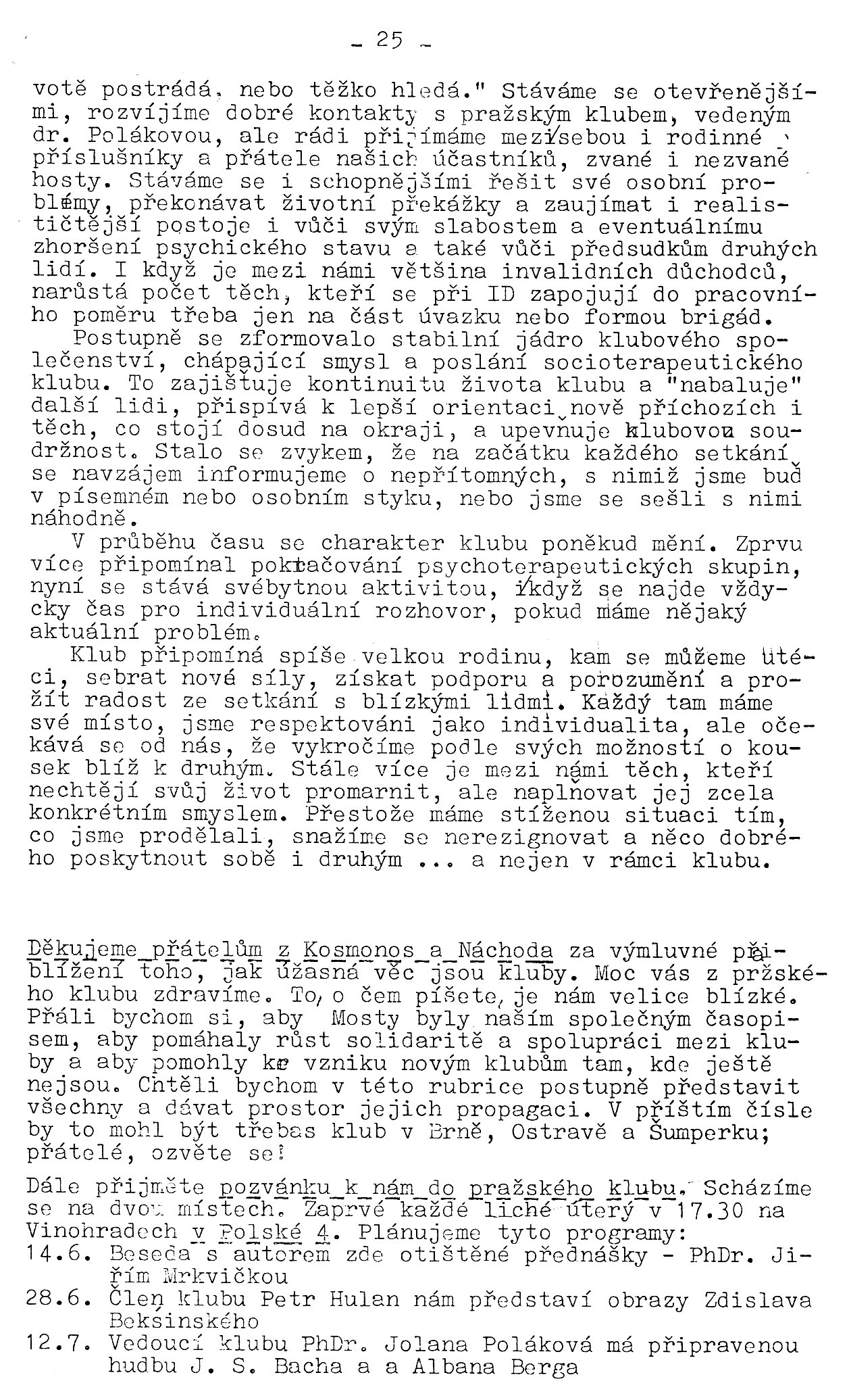Kluby - strana 25 (asopis Mosty 1988/1)