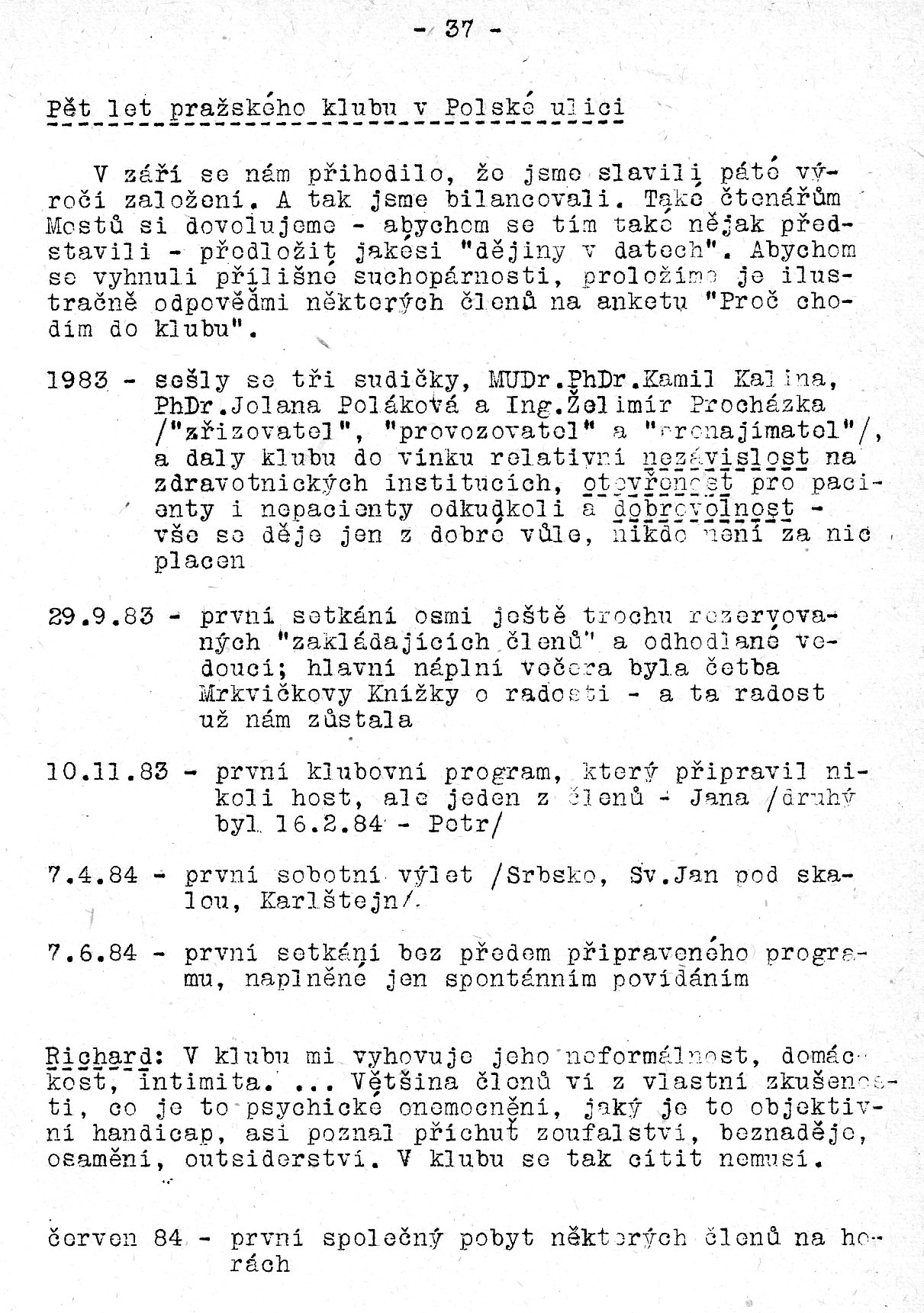 Kluby - strana 37 (časopis Mosty 1989/1)