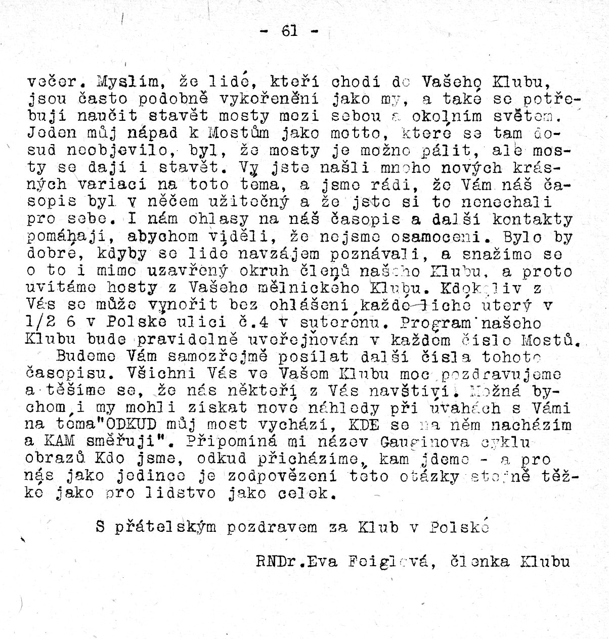Z vaich dopis - strana 61 (asopis Mosty 1989/1)