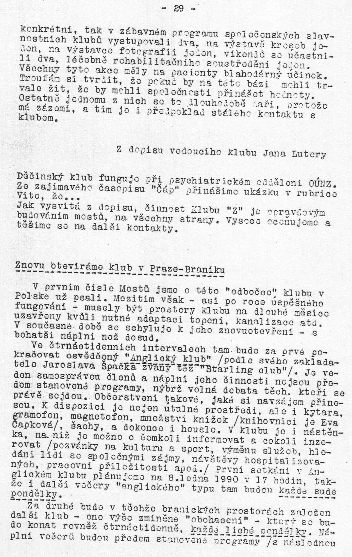 Kluby - strana 29 (asopis Mosty 1989/2)